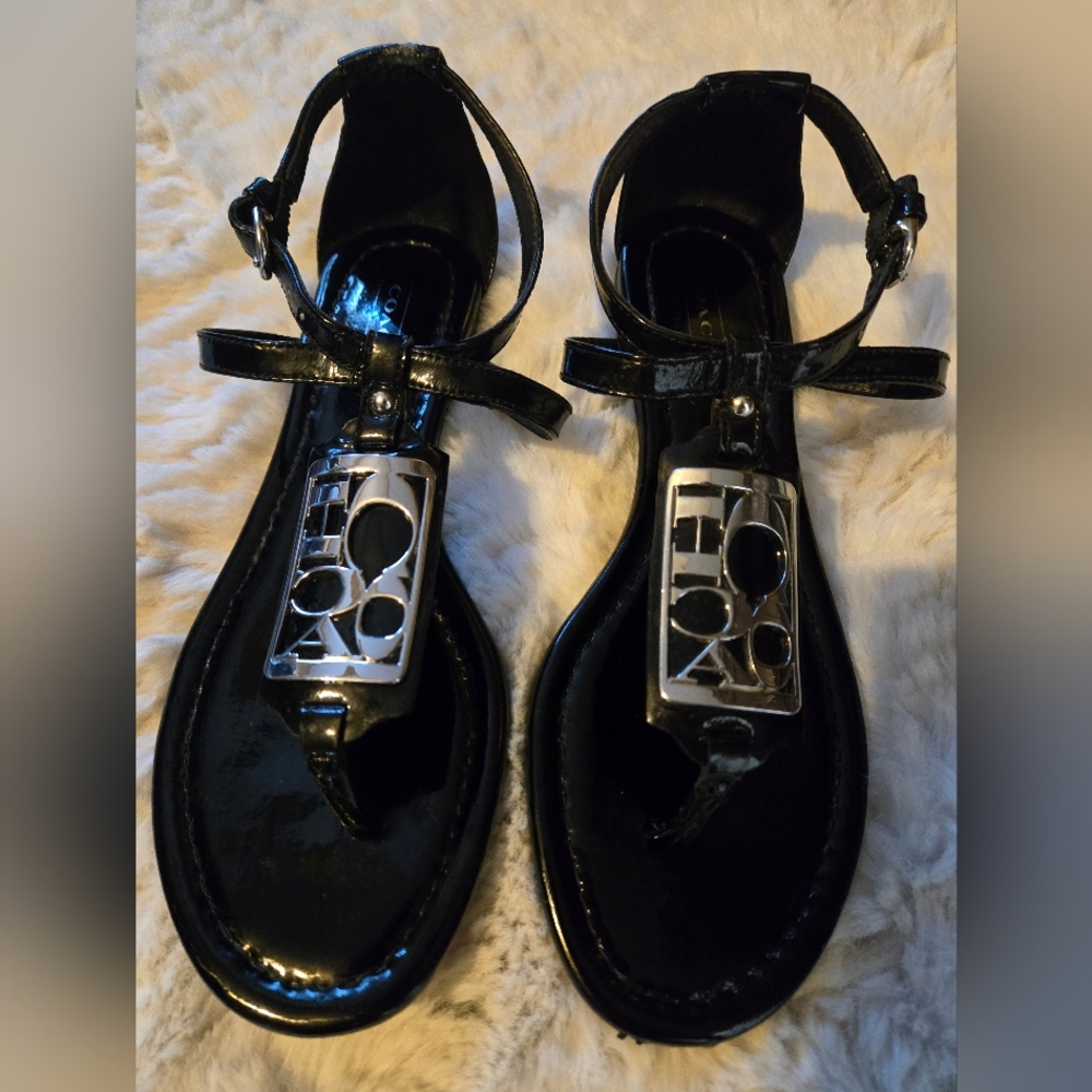 Coach Black Sandals with Geometric Silver Accents